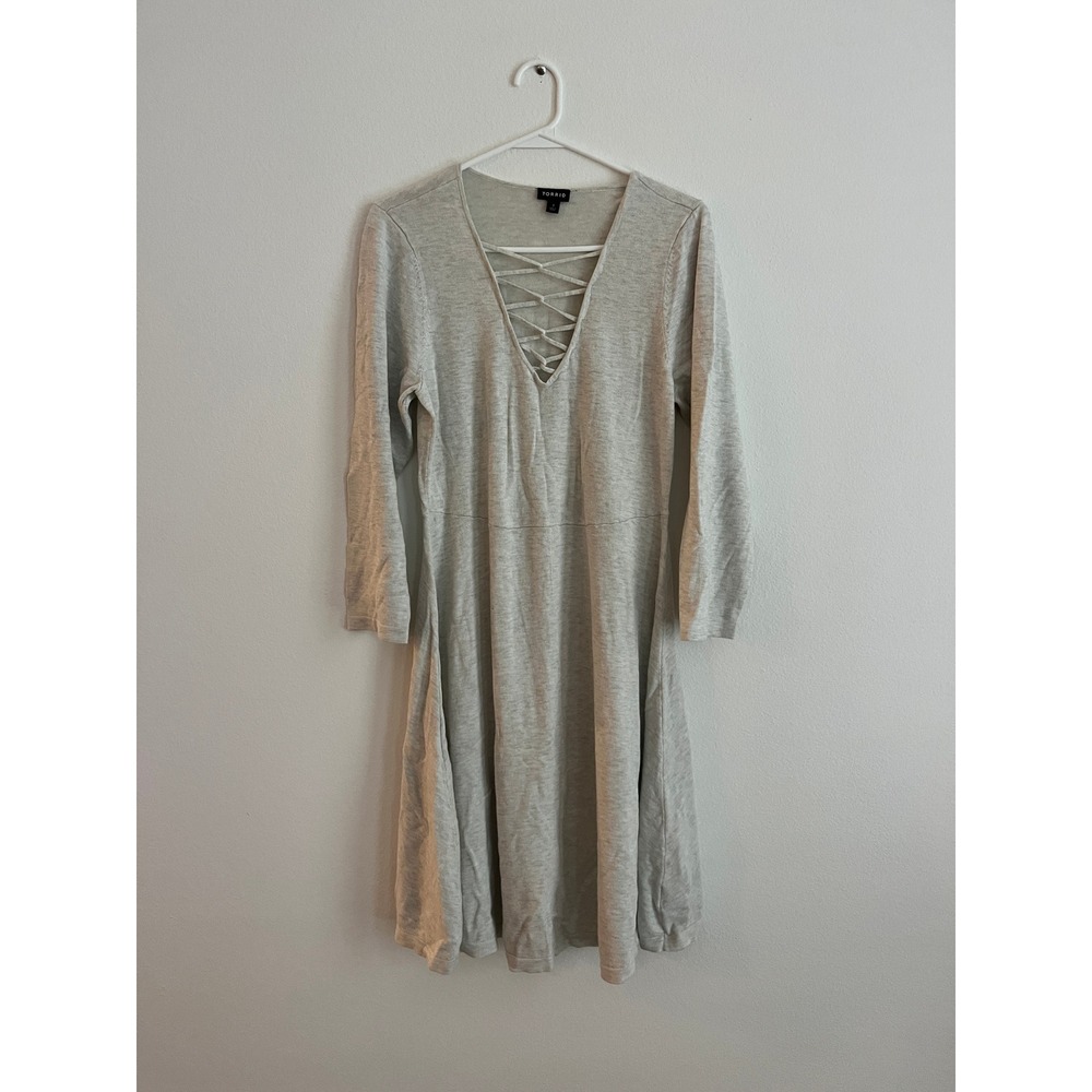 Torrid Heather Gray Lace Up V-Neck Fit and Flare Sweater‎ Dress Size 1 Plus Size